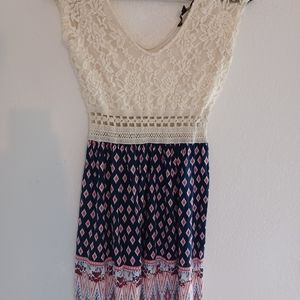 Cute lace cutout colorful print dress size M